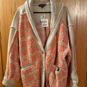 Davi & Dani Plaid Pink and Cream Teddy Jacket